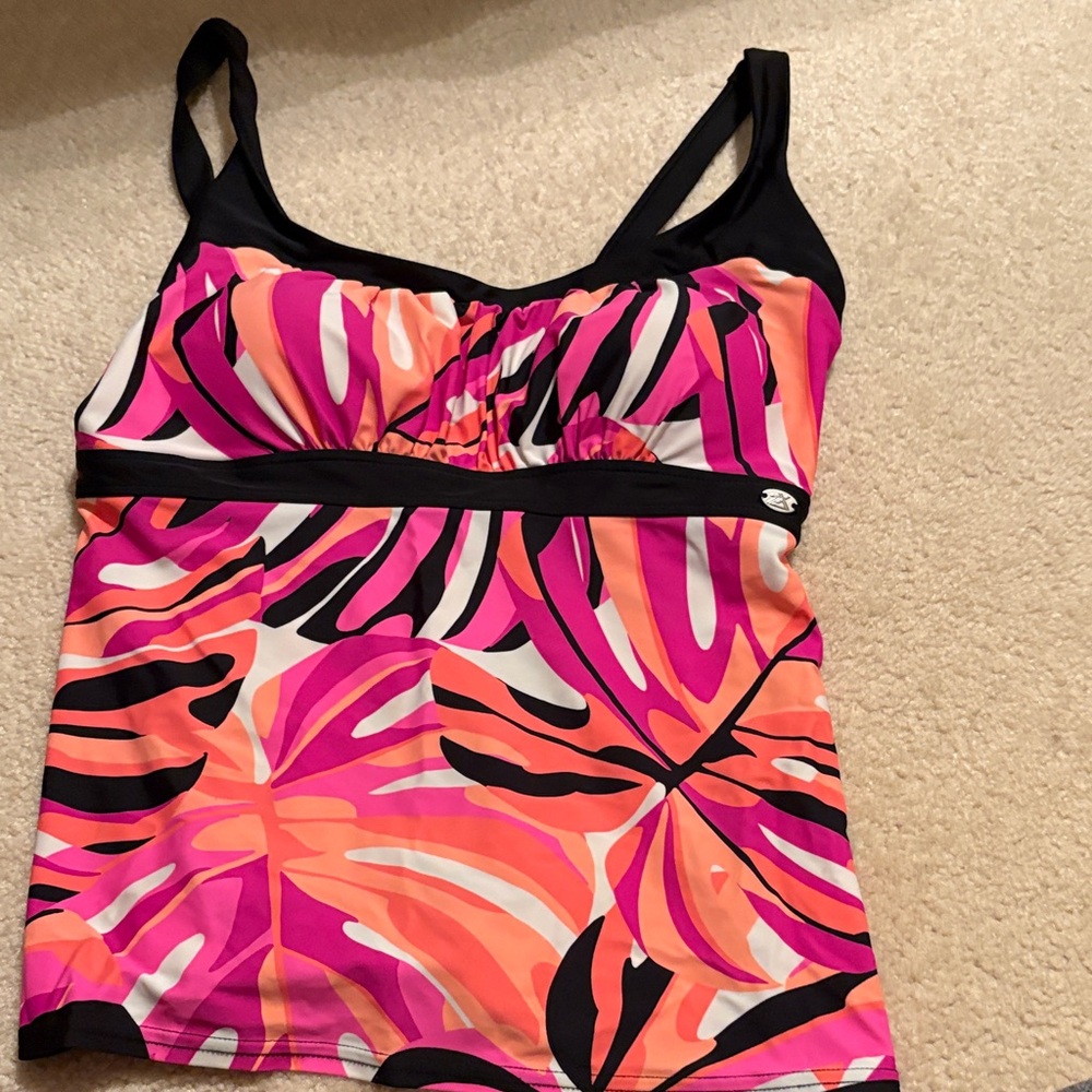 ZeroXposur Pink and Orange Tropical Swim Top - Tankini (xxl-16)